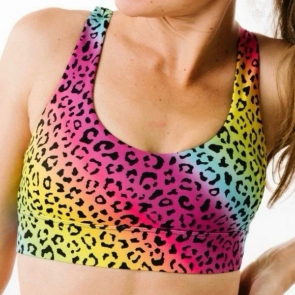 ZYIA Active Rainbow Leopard Light n Tight Strappy Bra w/ pads Small Activewear - Picture 8 of 11
